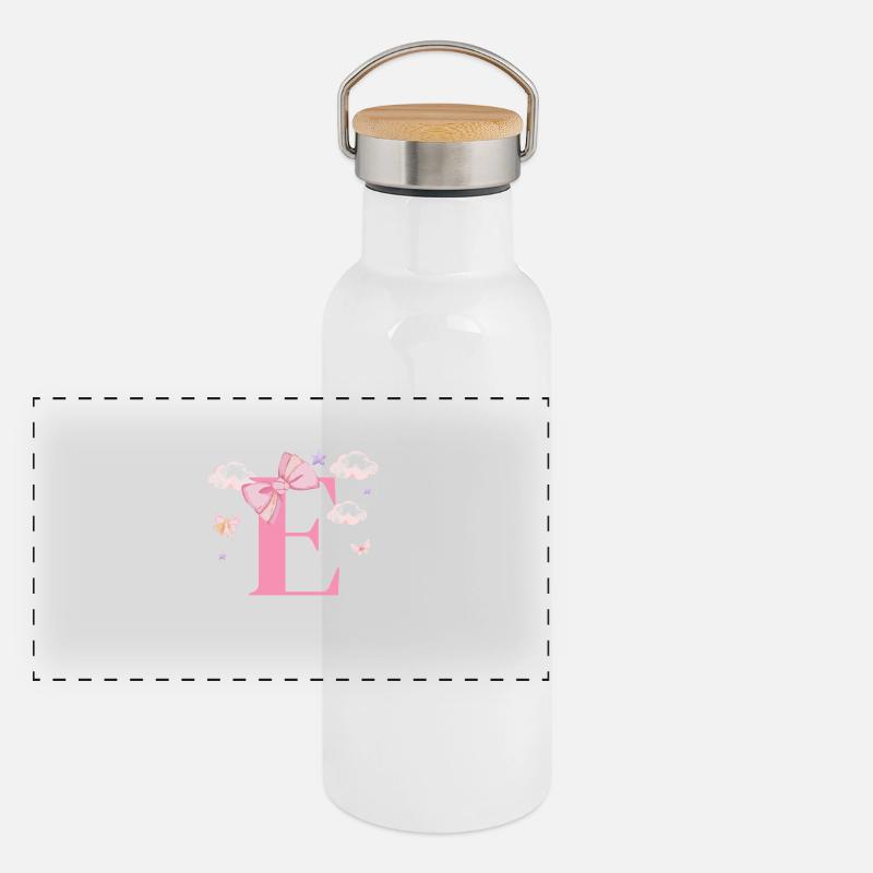 Buchstabe e rosa Wolken Panorama Thermosflasche mit Bambusdeckel