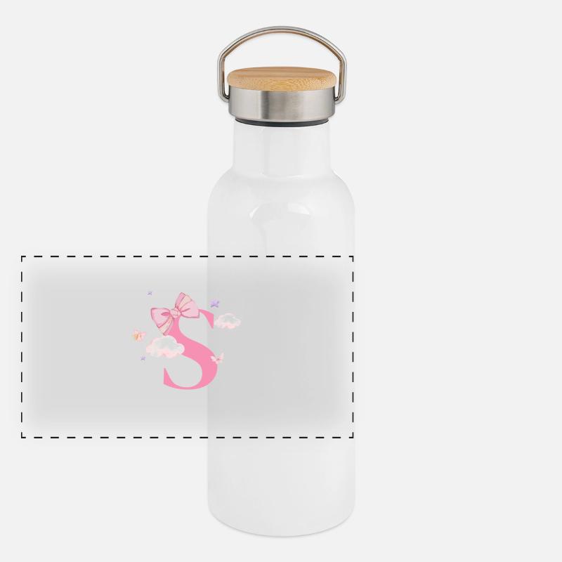 Buchstaben s rosa Wolken Panorama Thermosflasche mit Bambusdeckel