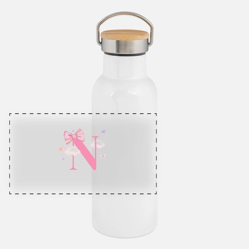 Letter n pink clouds Panoramic Thermal Bottle with Bamboo Lid