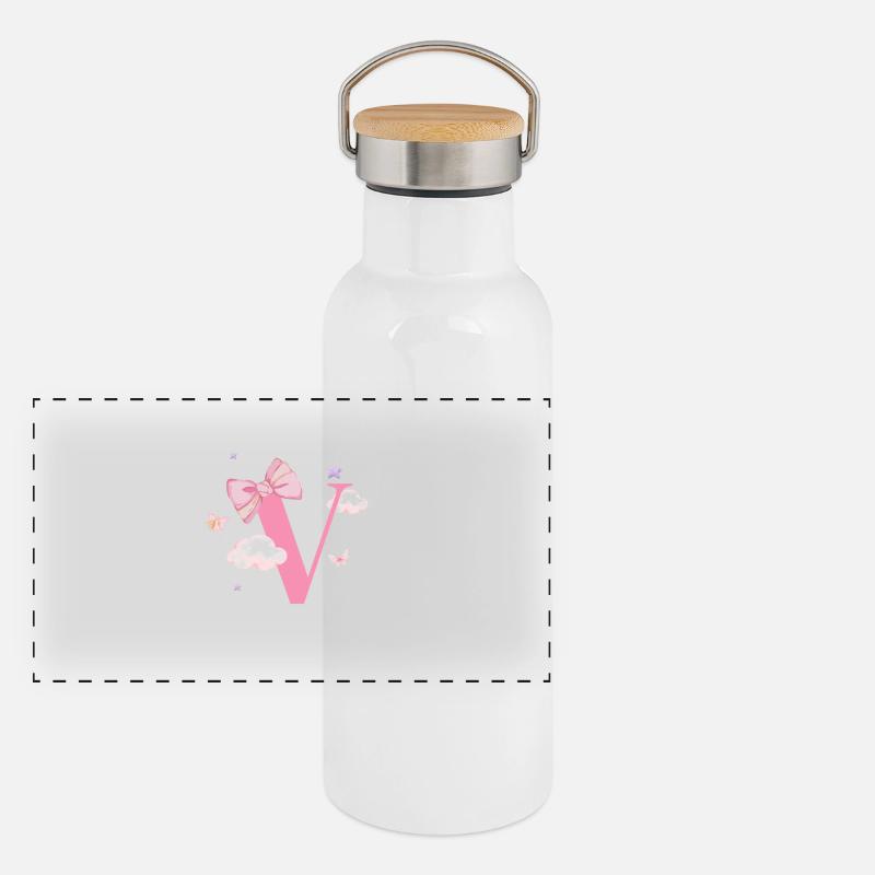 Letter v pink clouds Panoramic Thermal Bottle with Bamboo Lid