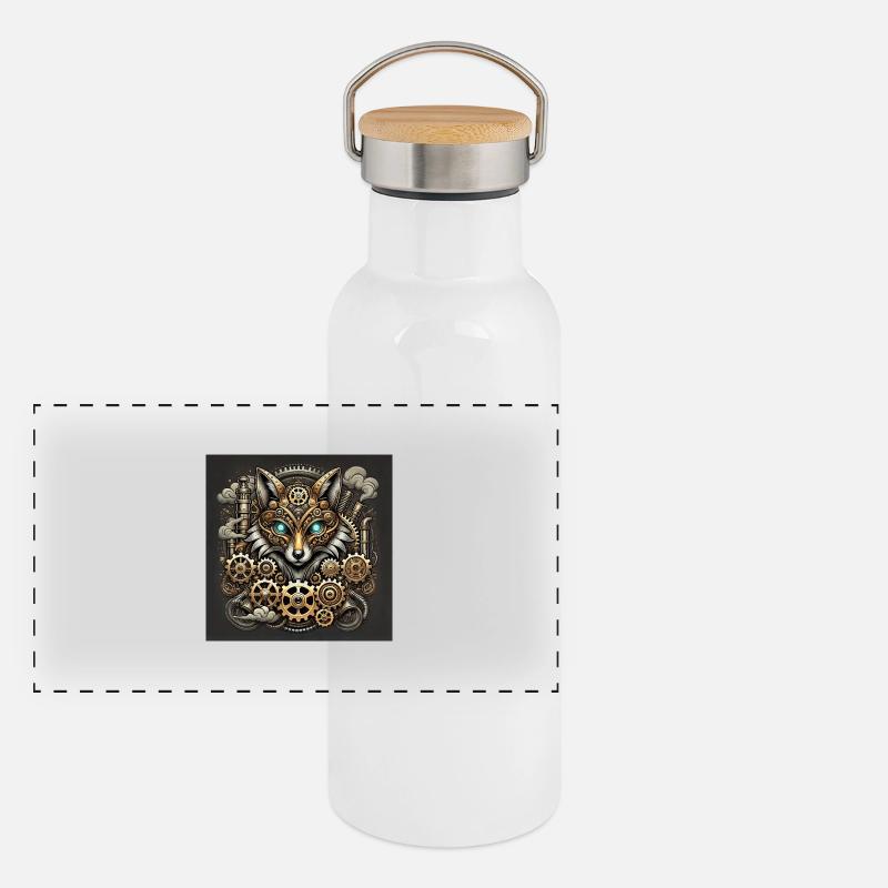 Steampunk Renard Sentinelle Gourde isotherme avec bouchon en bambou