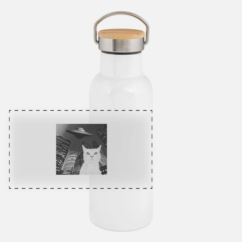 Funny cat Selfie UFO City Panoramic Thermal Bottle with Bamboo Lid