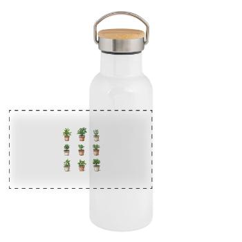 Flower Pots - Panoramic Thermal Bottle with Bamboo Lid - white - Front