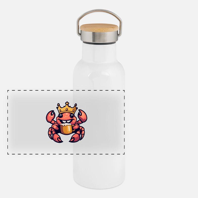 Krebs Krabbe Bier Lustig Panorama Thermosflasche mit Bambusdeckel