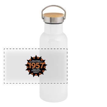 Jahrgang 1957, einzigartig zur Legende gereift - Panorama Thermosflasche mit Bambusdeckel - Weiß - Vorne