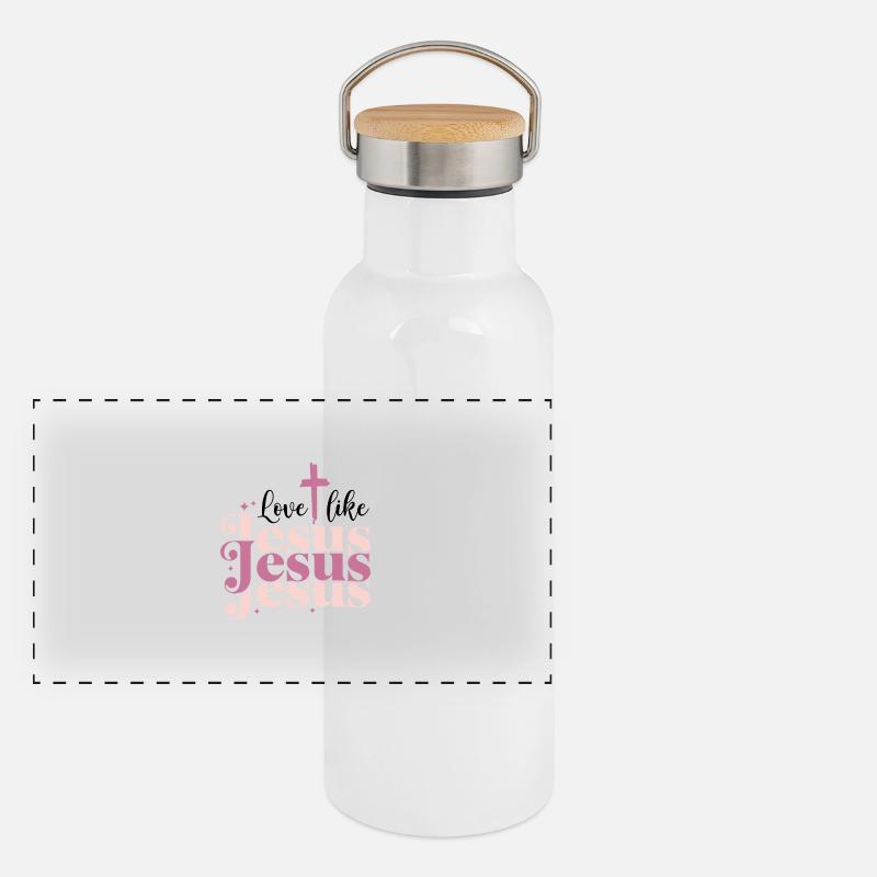 Liebe wie Jesus Panorama Thermosflasche mit Bambusdeckel
