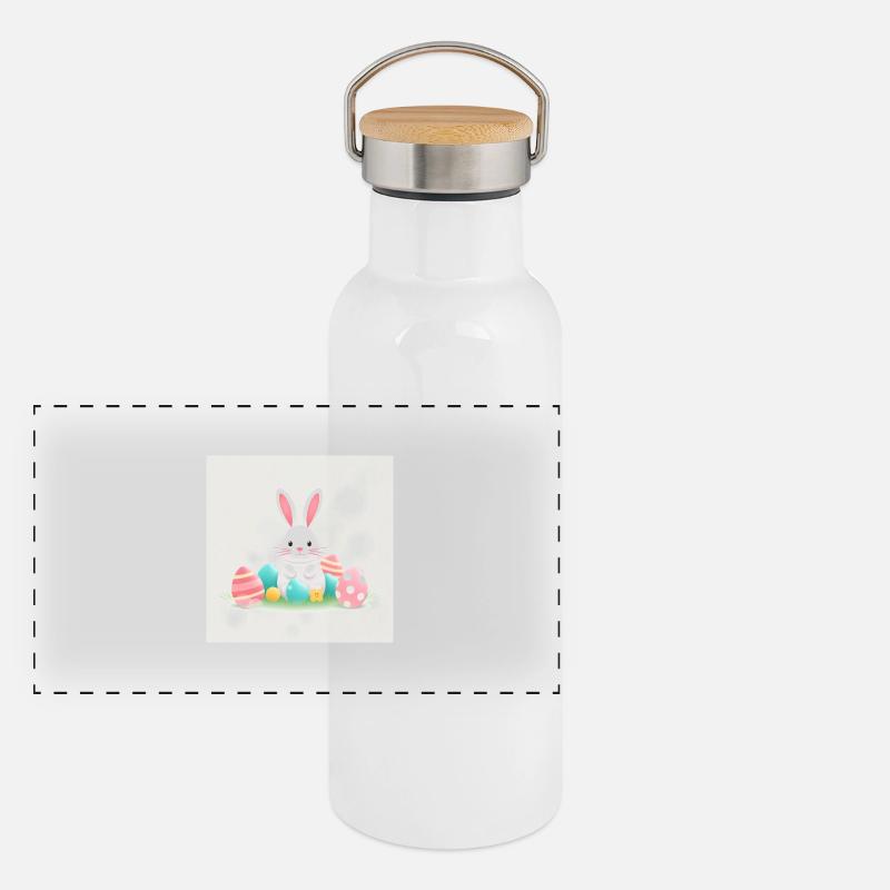 Hase mit Osterei Panorama Thermosflasche mit Bambusdeckel
