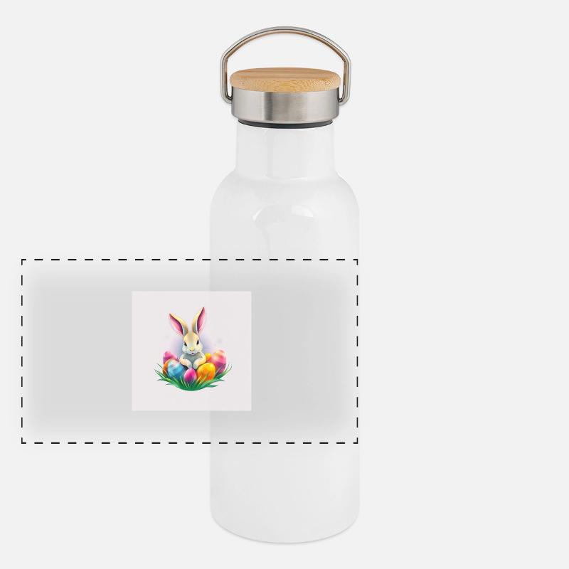 Osterfreude mit Hase Panorama Thermosflasche mit Bambusdeckel