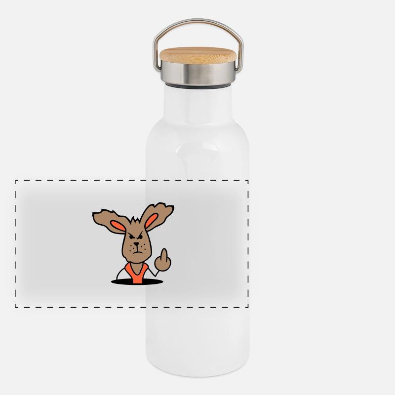 Hase Mittelfinger Zeigen Böse Frech Beleidigend Panorama Thermosflasche mit Bambusdeckel