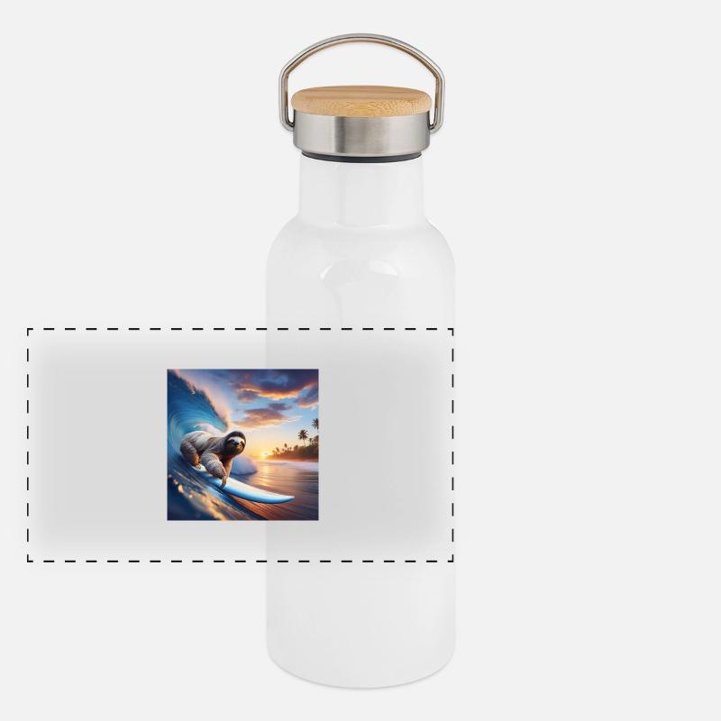 Faultier Wanderer Surfer Panorama Thermosflasche mit Bambusdeckel