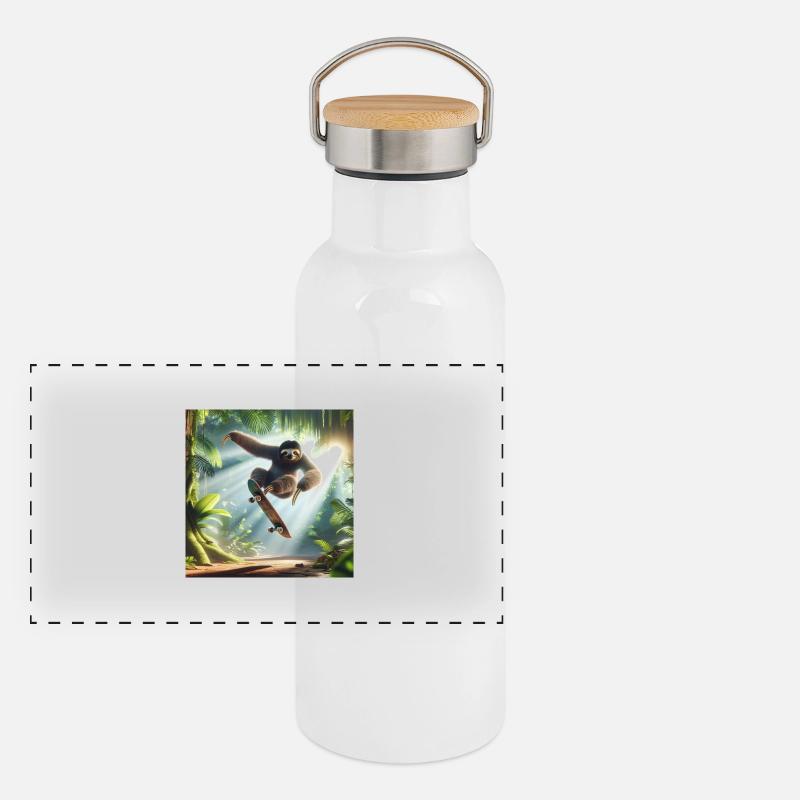 Faultier Wanderer Skateboarder Panorama Thermosflasche mit Bambusdeckel
