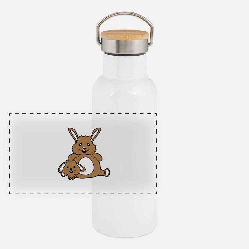 2 Hasen Kind Papa Mama Süß Zwei groß klein dick Panorama Thermosflasche mit Bambusdeckel
