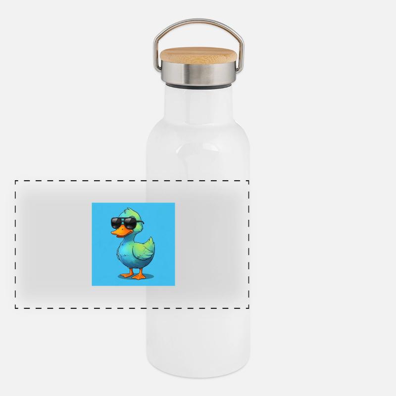 Canard cool – soleil et style ! Gourde isotherme avec bouchon en bambou