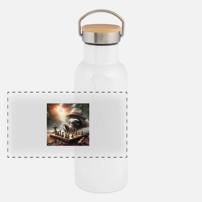 Faultier Wanderer Schach Panorama Thermosflasche mit Bambusdeckel