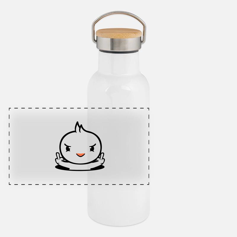 Vogel böse Boden Loch Mittelfinger zeigen Bad Boy Panorama Thermosflasche mit Bambusdeckel