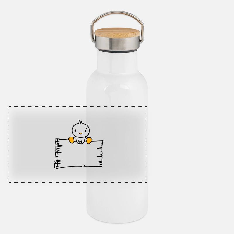 Vogel sitzt auf Holzschild Text Schild Rahmen süß Panorama Thermosflasche mit Bambusdeckel