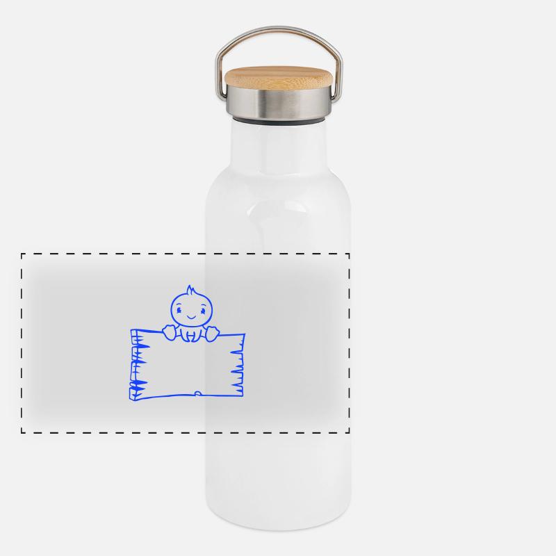 Vogel sitzt auf Holzschild Text Schild Rahmen süß Panorama Thermosflasche mit Bambusdeckel