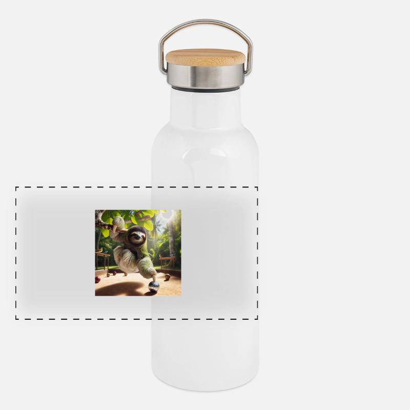 Faultier Tramp Petanque Panorama Thermosflasche mit Bambusdeckel