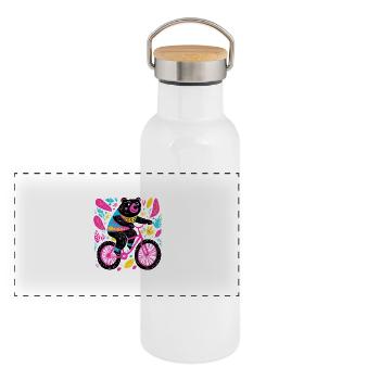 Biky bear - Panoramic Thermal Bottle with Bamboo Lid - white - Front