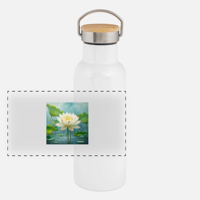 Lotusblüte Panorama Thermosflasche mit Bambusdeckel