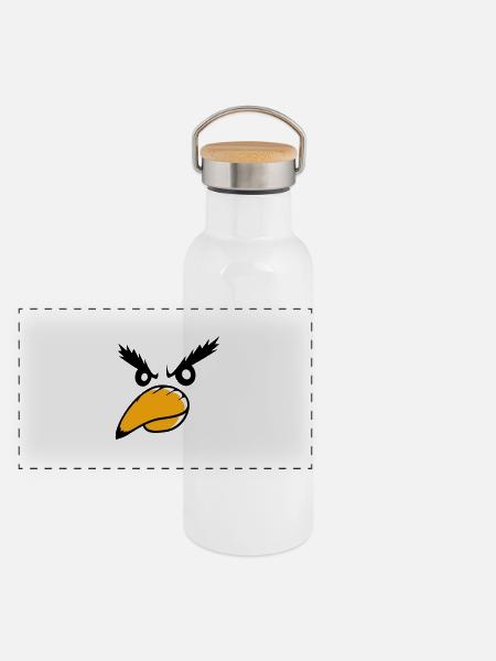 Rabe Vogel guckt böse cool lustig Comic Humor Spaß - Panorama Thermosflasche mit Bambusdeckel - Weiß - Vorne