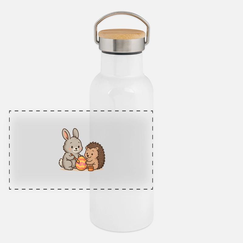 Hase & Igel bemalen Ostereier – Süßes Osterduo Panorama Thermosflasche mit Bambusdeckel