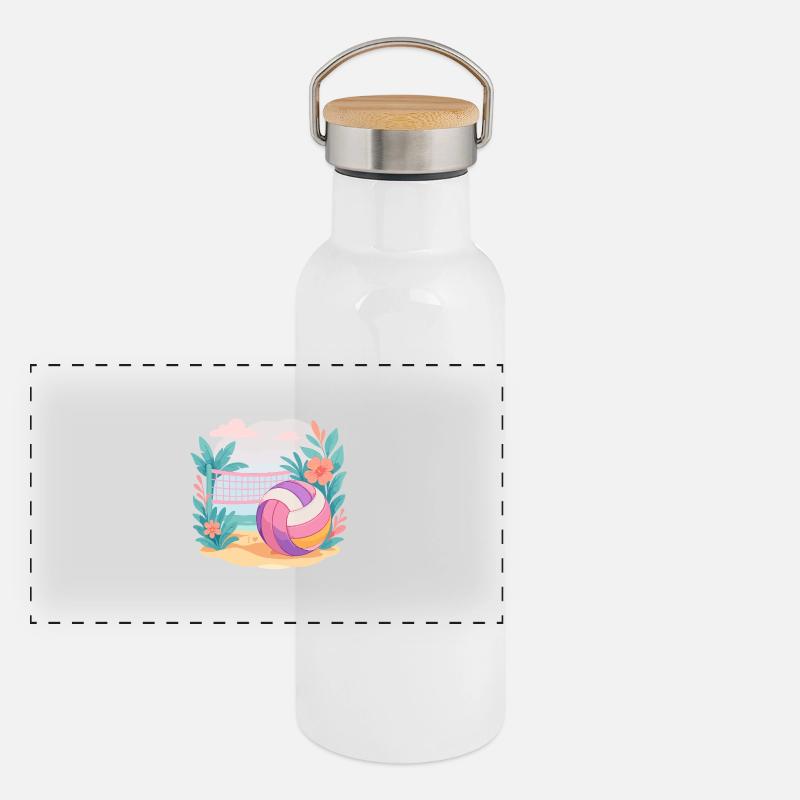 Sunset Spike – Beach Vibes Only Panorama Thermosflasche mit Bambusdeckel