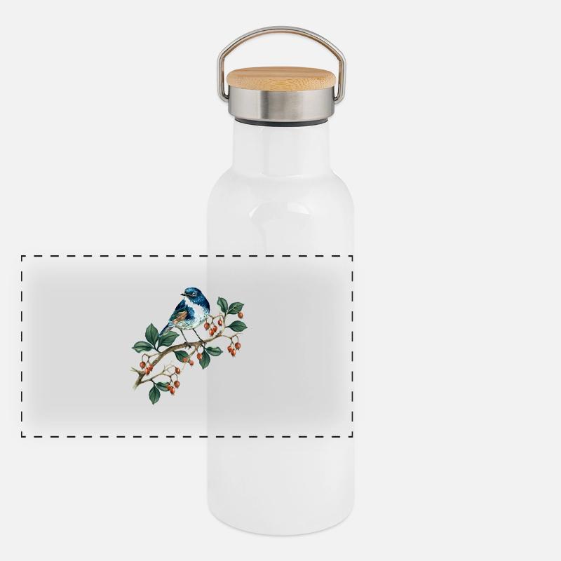 Bunter Vogel Panorama Thermosflasche mit Bambusdeckel