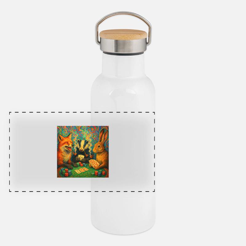Tierische Pokerrunde Panorama Thermosflasche mit Bambusdeckel