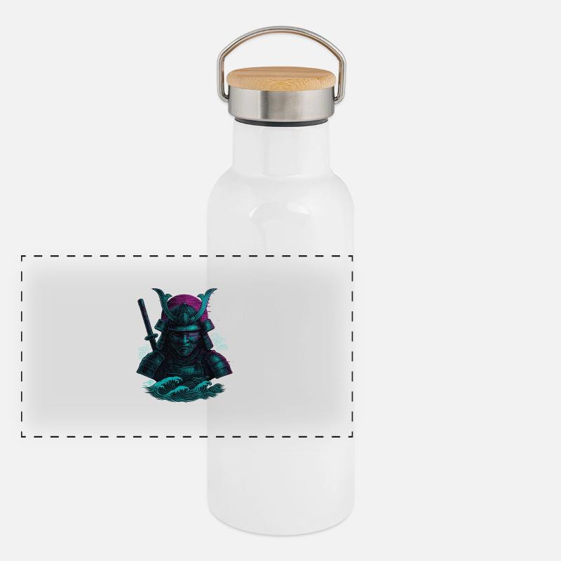 Glitch Samurai – Der digitale Krieger Panorama Thermosflasche mit Bambusdeckel