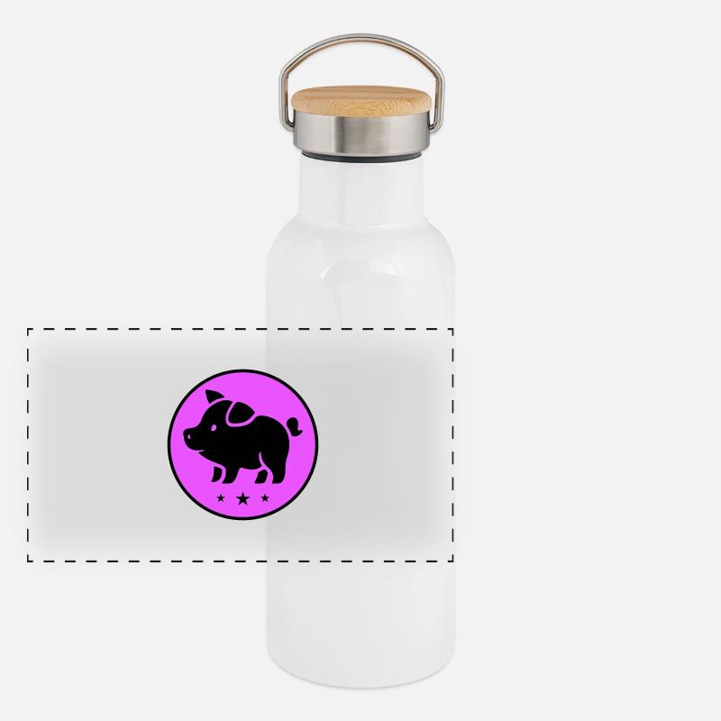 Pig Piglet Sow Panoramic Thermal Bottle with Bamboo Lid