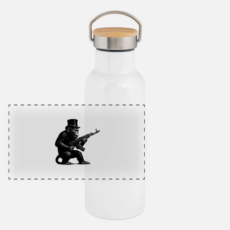 Monkey with machine gun Panoramic Thermal Bottle with Bamboo Lid