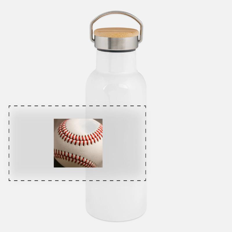 Baseball - Panorama Thermosflasche mit Bambusdeckel - Weiß