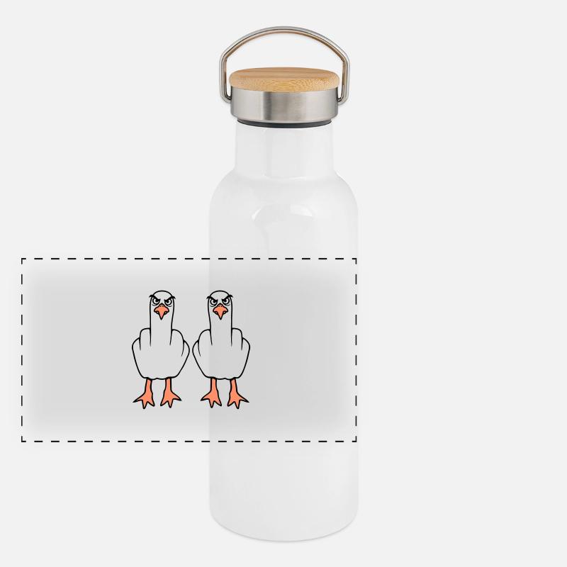 2 Seagulls Middle Finger Insult Stinkfinger Team Panoramic Thermal Bottle with Bamboo Lid