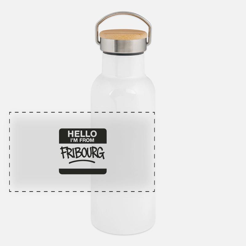 Fribourg Graffiti Sticker Panorama Thermosflasche mit Bambusdeckel