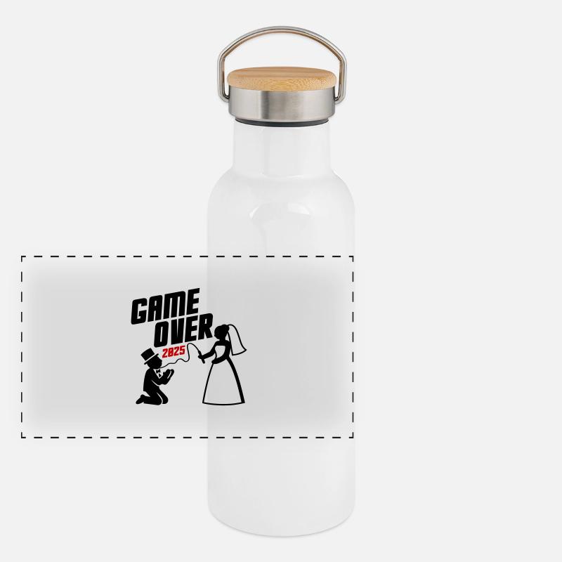 Game Over 2025 Ehe Paar Hochzeit Panorama Thermosflasche mit Bambusdeckel
