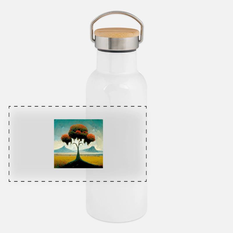 Surrreal Landscape Tree Solitude Mountains Panoramic Thermal Bottle with Bamboo Lid
