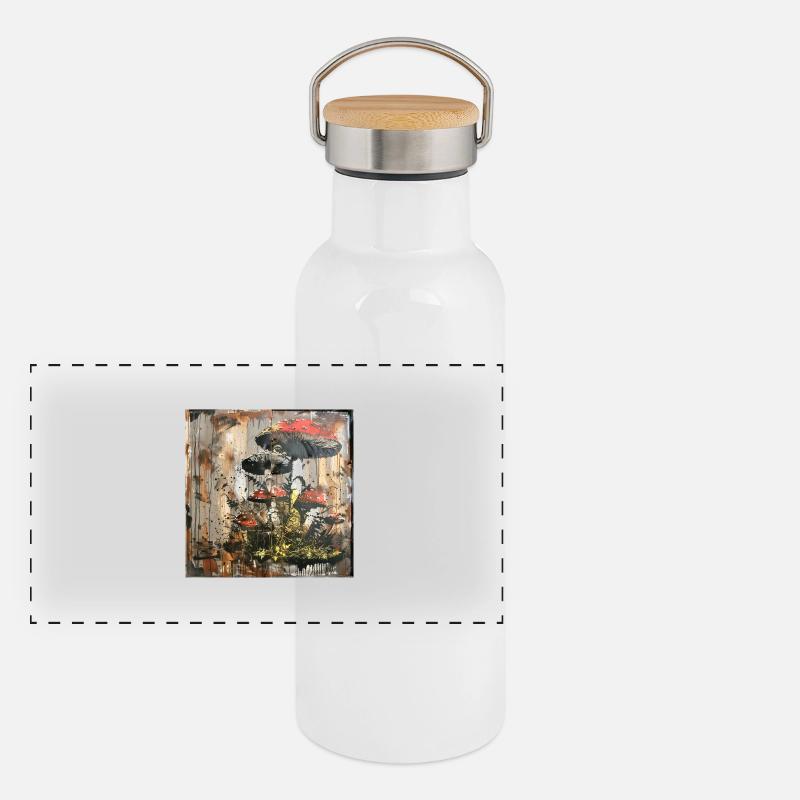 Graffiti, Toadstools, Mushrooms, Rust, Metal, Street Art Panoramic Thermal Bottle with Bamboo Lid