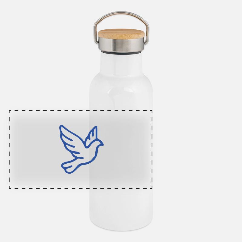 Peace symbol in elegant one-line drawing Panoramic Thermal Bottle with Bamboo Lid