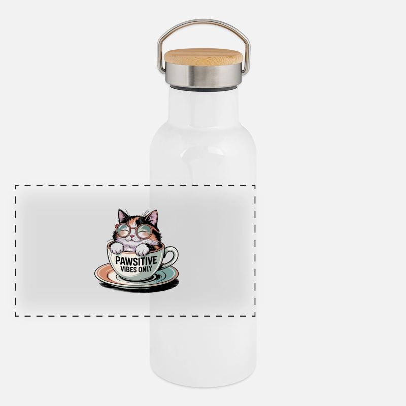 Pawsitive Vibes Only – Chat dans une tasse Gourde isotherme avec bouchon en bambou