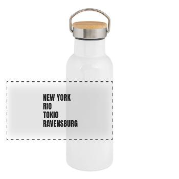 New York Rio Tokyo Ravensburg - Gourde isotherme avec bouchon en bambou - blanc - Devant