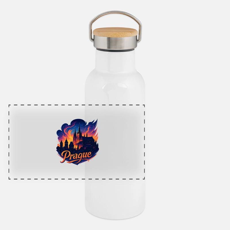 Prague Capitale République tchèque Silhouette Cadeau Gourde isotherme avec bouchon en bambou