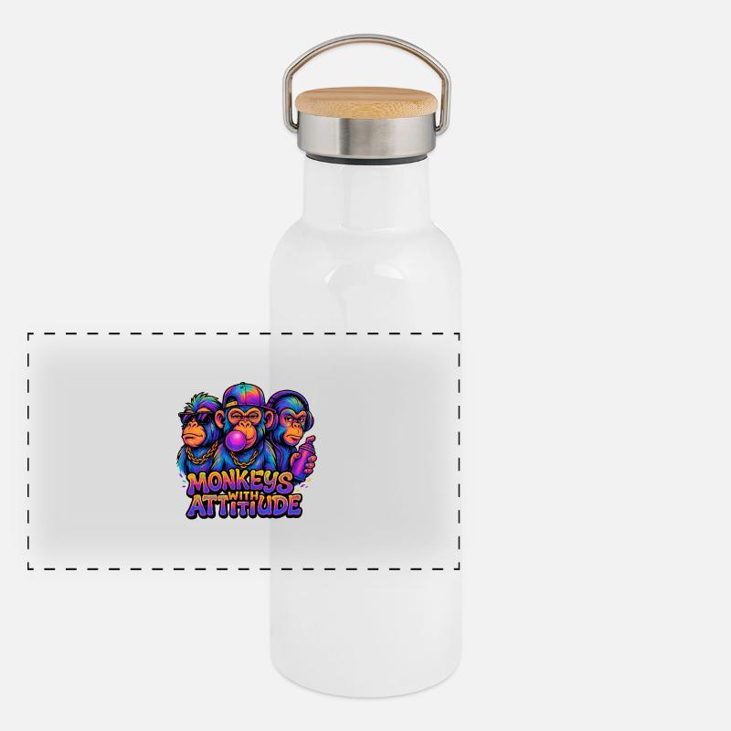 Monkeys with Attitude Panorama Thermosflasche mit Bambusdeckel