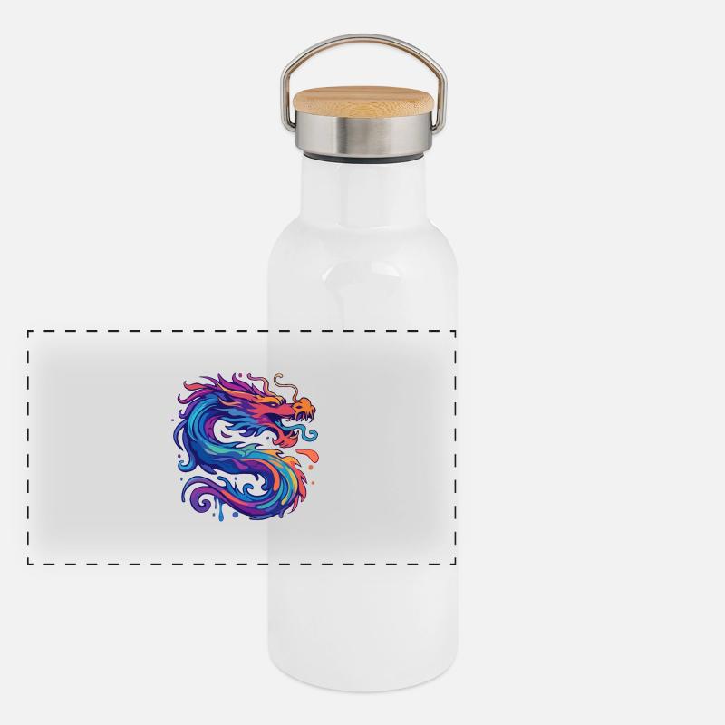 Neon Drache Panorama Thermosflasche mit Bambusdeckel