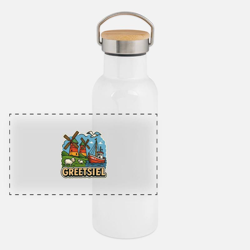 Greetsiel Panorama Thermosflasche mit Bambusdeckel