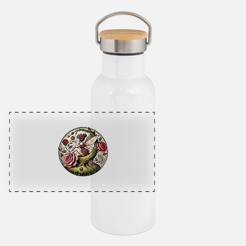 Fée Rose Vintage Gourde isotherme avec bouchon en bambou