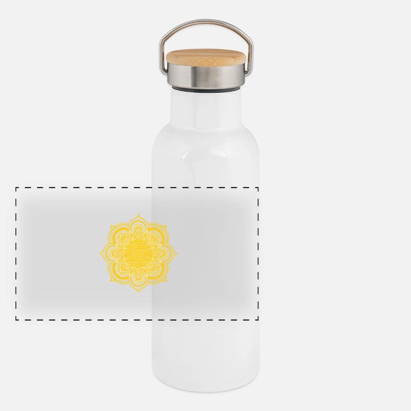 Mandala Gelb Sonne Panorama Thermosflasche mit Bambusdeckel