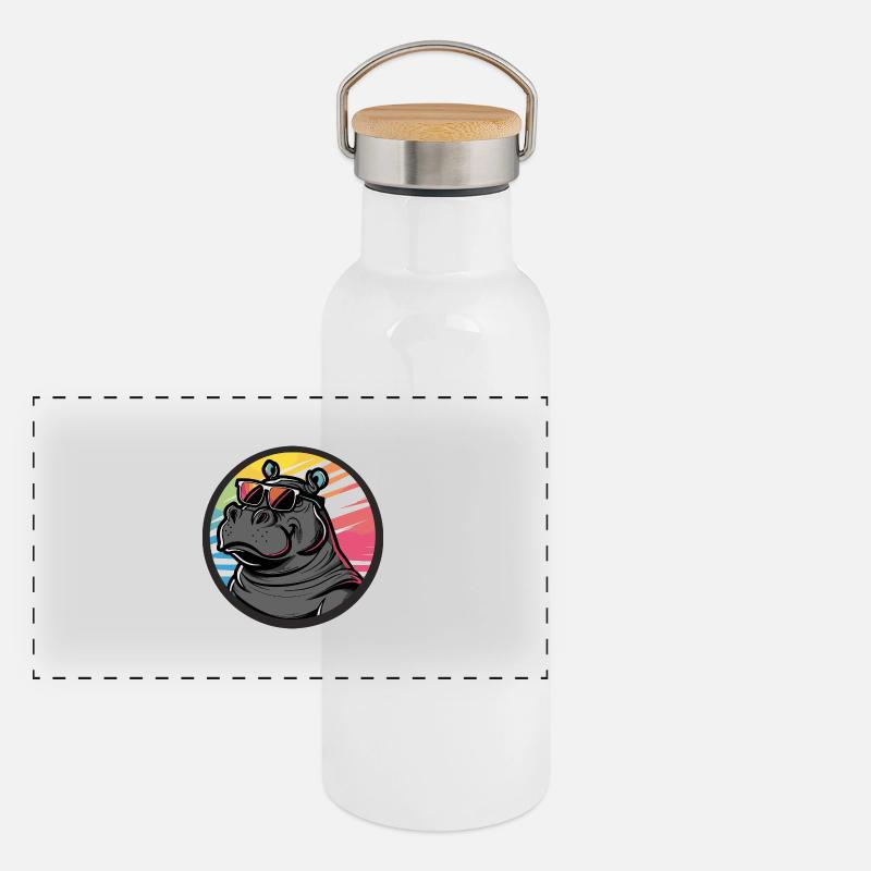 Nilpferd Cool Comic Panorama Thermosflasche mit Bambusdeckel