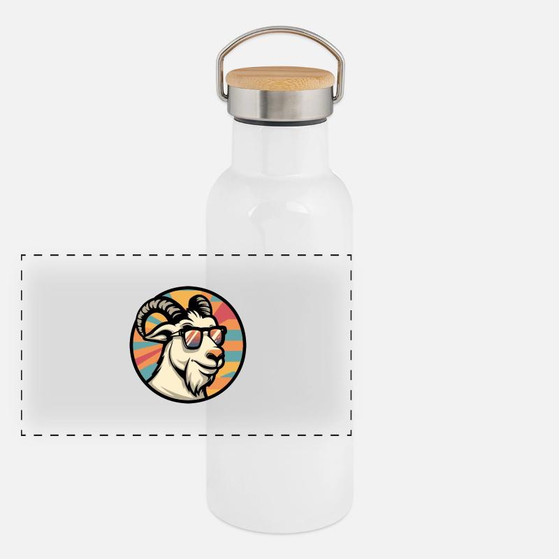 Bergziege Comic Cool Panorama Thermosflasche mit Bambusdeckel