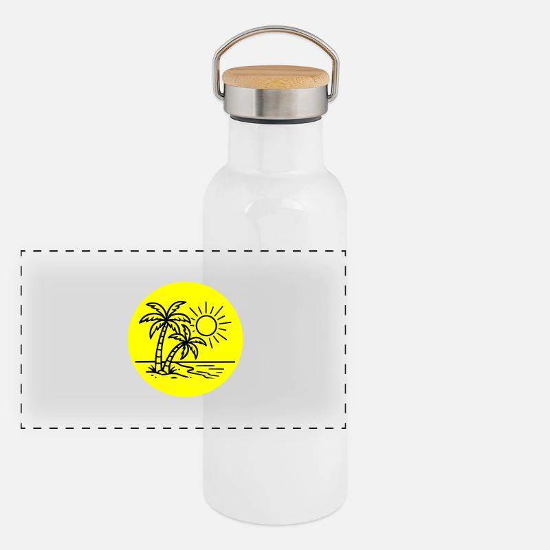 Island Palm Tree Symbol Holiday Panoramic Thermal Bottle with Bamboo Lid